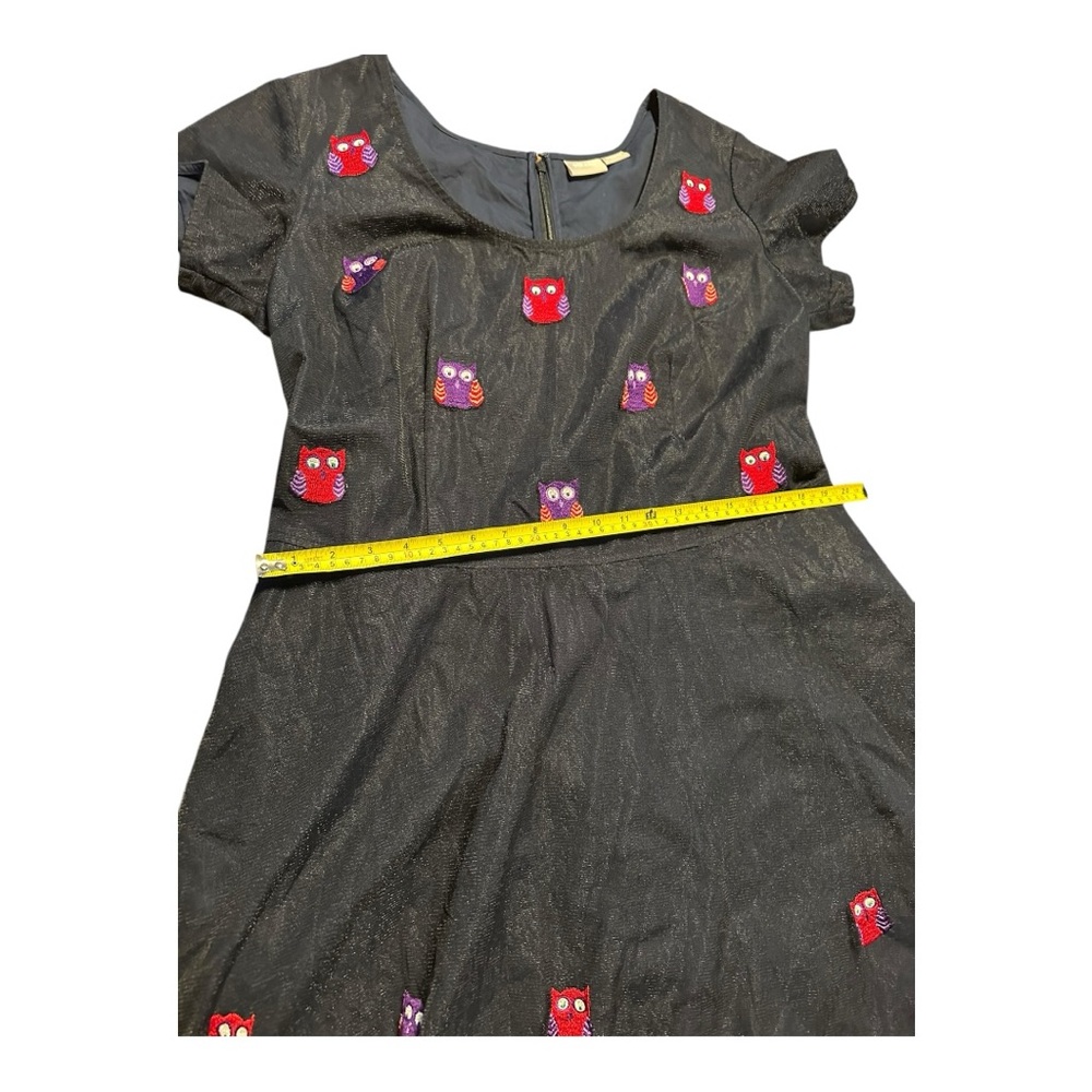 eShakti Owl Embroidered Mesh Black Dress Fit & Flare Custom Artsy Academic Sz L - Picture 8 of 15